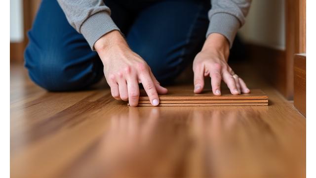 Skilled craftsman repairing a section of a hardwood floor, showcasing flooring repair services.
